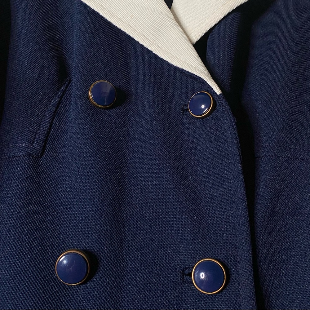 60s vtg BUTTE KNIT Navy Blue Double-Breasted Coat Dress - Picture 7 of 11
